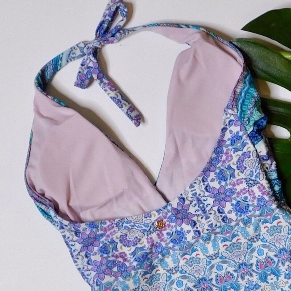 NANETTE LEPORE Poppy Floral Halter One Piece Swimsuit Plunge Beach Size 10 - Picture 9 of 16